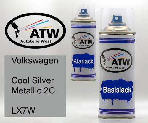 Volkswagen, Cool Silver Metallic 2C, LX7W: 400ml Sprühdose + 400ml Klarlack - Set, von ATW Autoteile West.